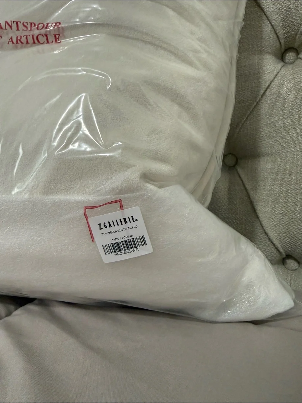 New Z Gallerie Bella Beaded butterfly pillow 20x20 ivory gold
